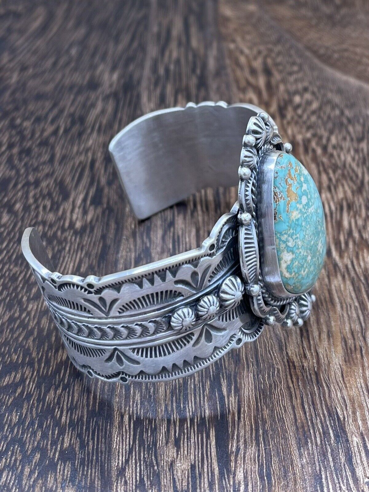 Native American Navajo Handmade Silver Royston Turquoise Cuff Bracelet Bennie R.