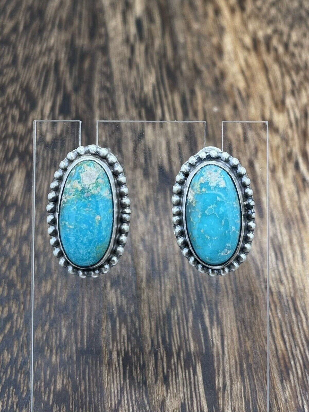 Native American Navajo Handmade Silver Sonoran Turquoise Post Stud Earrings