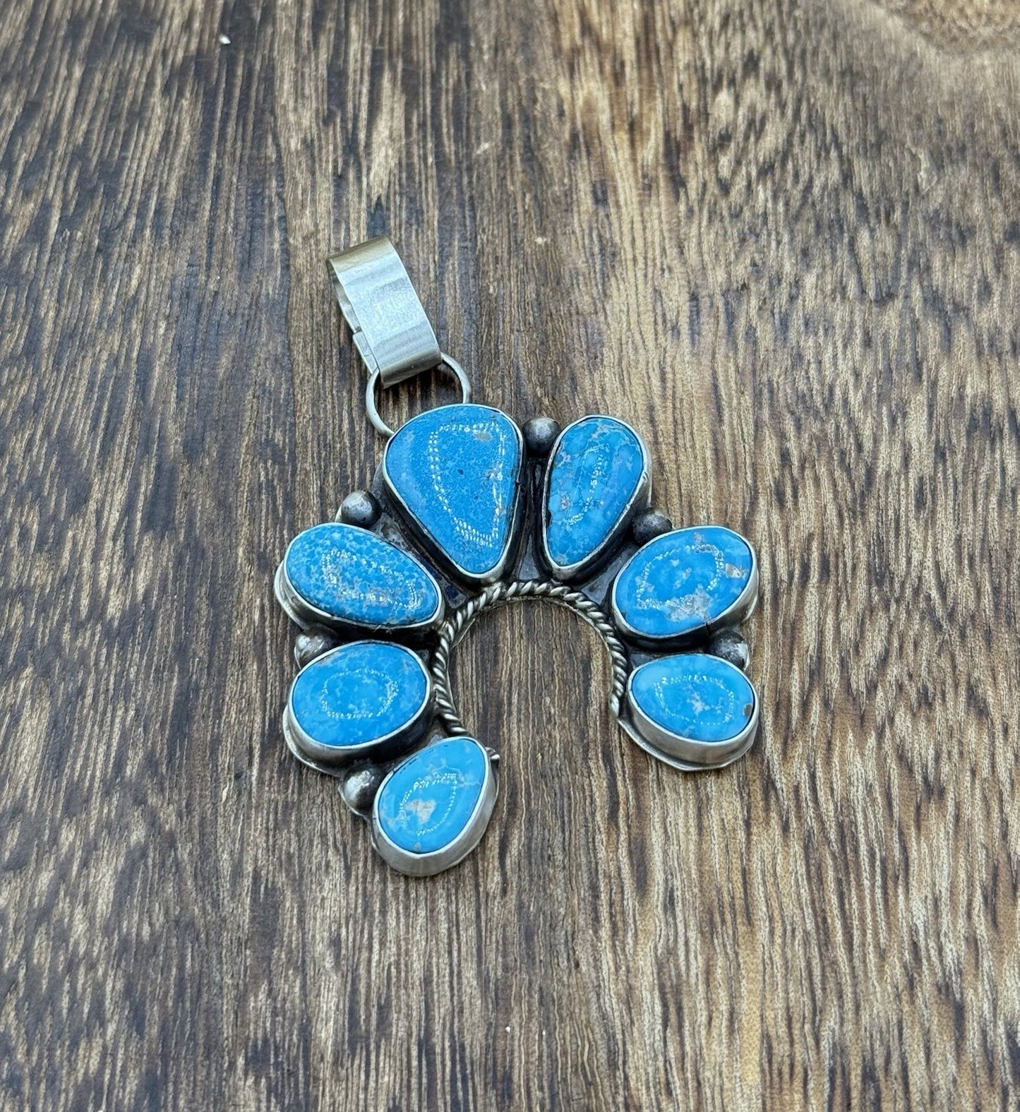 Native Navajo Handmade Sterling Silver Blue Ridge Turquoise Cluster Naja Pendant