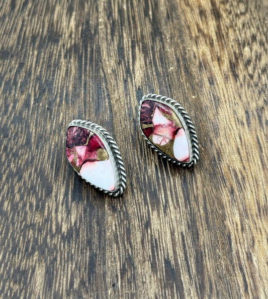 Native Navajo Handmade Sterling Silver Dahlia Rose Stud Earrings