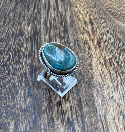 Native American Navajo Handmade Sterling Silver Royston Turquoise Ring Size 8