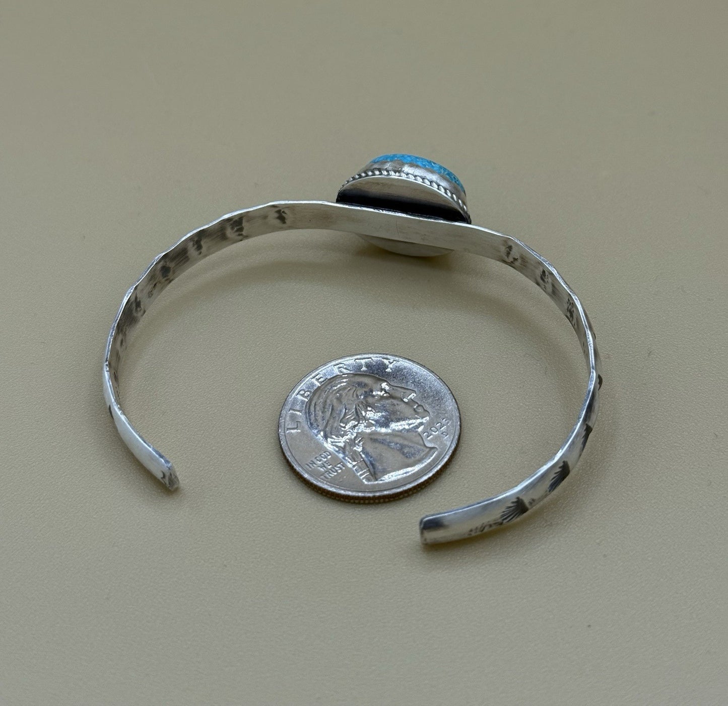 Native Navajo Handmade Sterling Silver Kingman Turquoise Stacker Cuff Bracelet