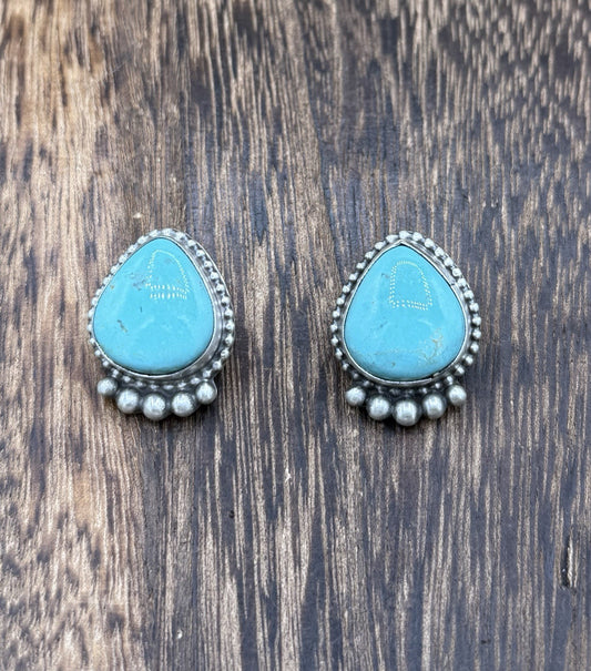 Native Navajo Handmade Sterling Silver Blue Glacier Turquoise Post Stud Earrings