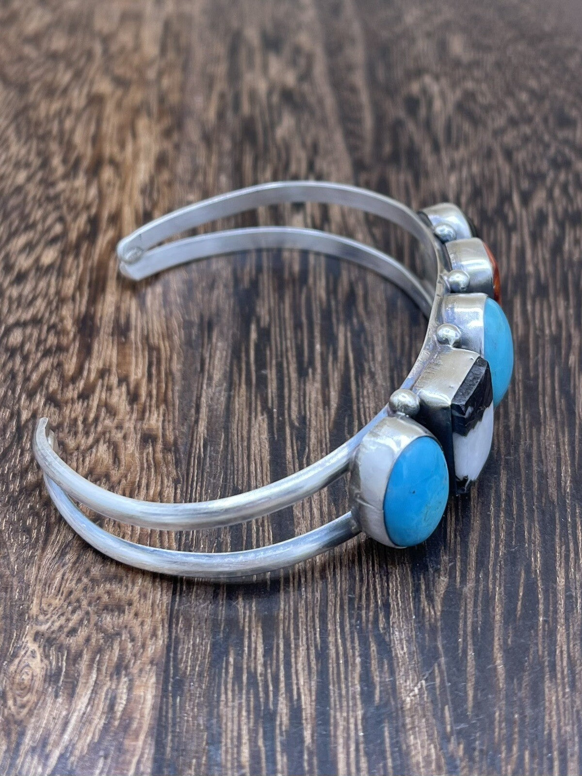 Native American Navajo Handmade Sterling Silver Multi Stone color Cuff Bracelet