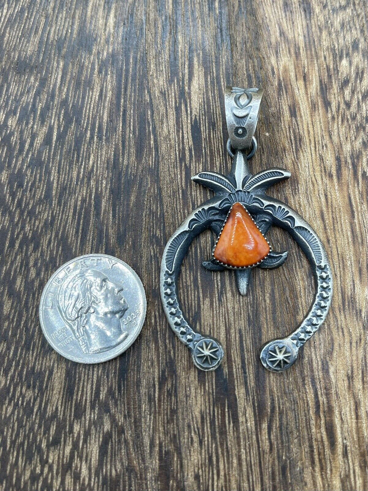 Native American Indian Navajo Handmade Silver Old Look Spiny Oyster Naja Pendant