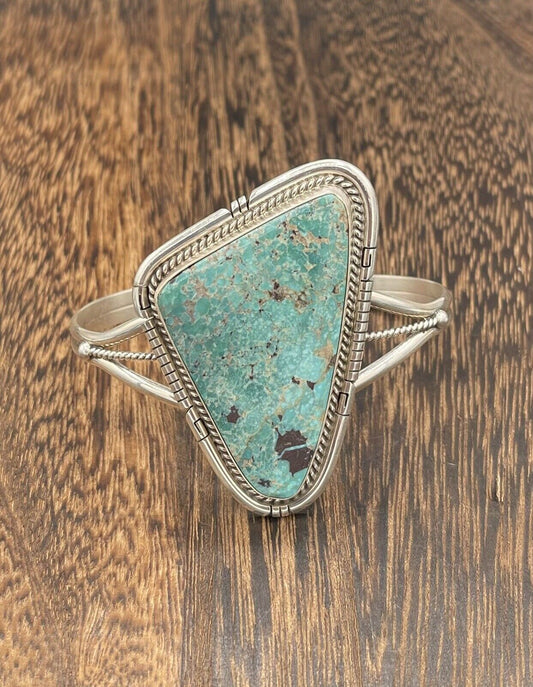 Native American Sterling Silver Navajo Handmade Kingman Turquoise Cuff Bracelet