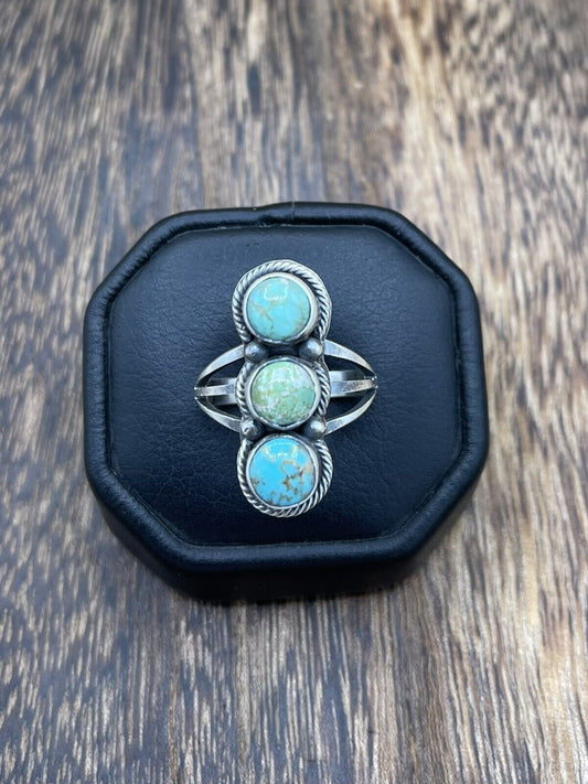 Native American Navajo Handmade Sterling Silver Sonoran Turquoise Ring Size 8.5