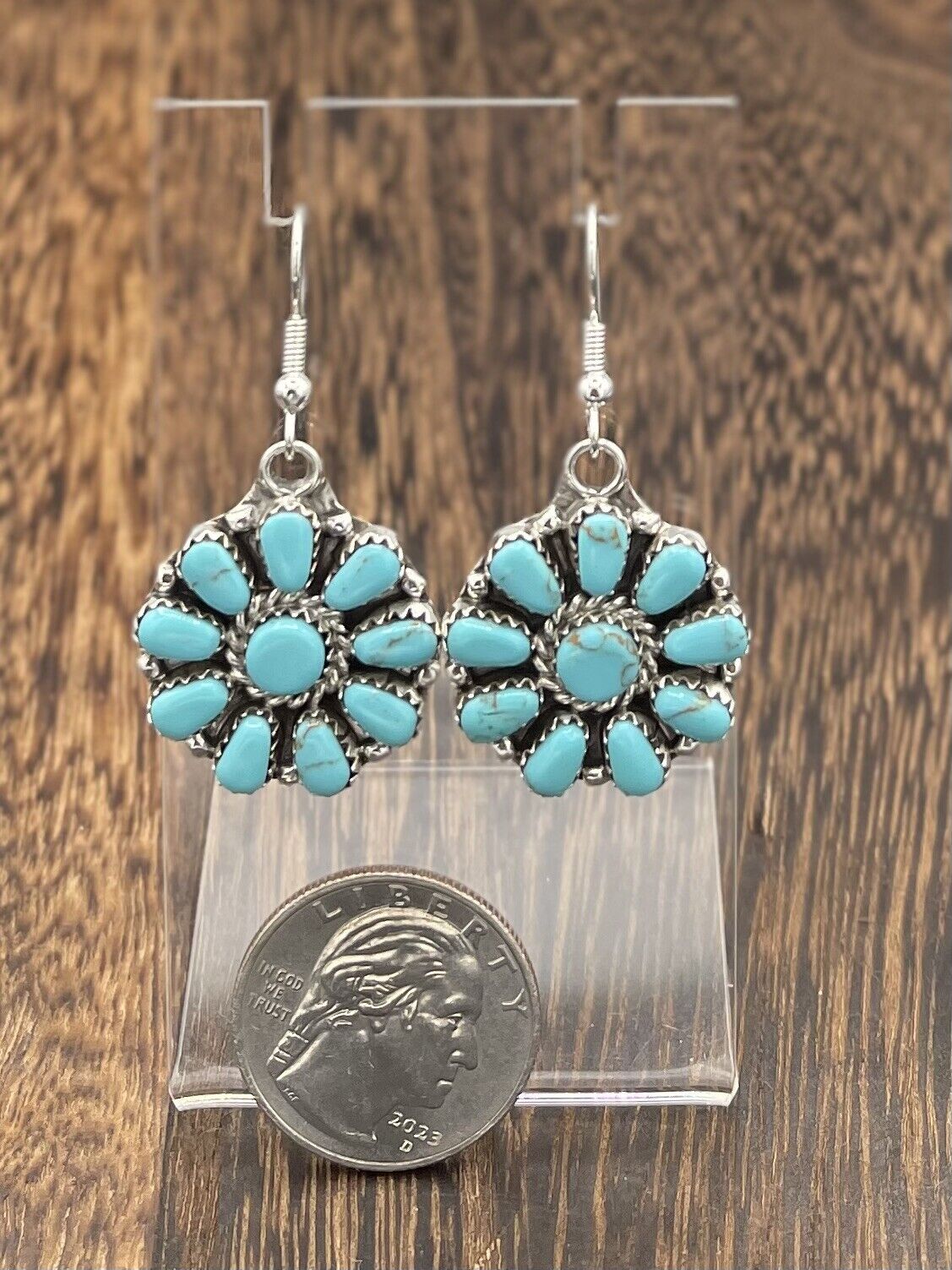 Native American sterling silver Navajo Handmade Turquoise Cluster Post earrings