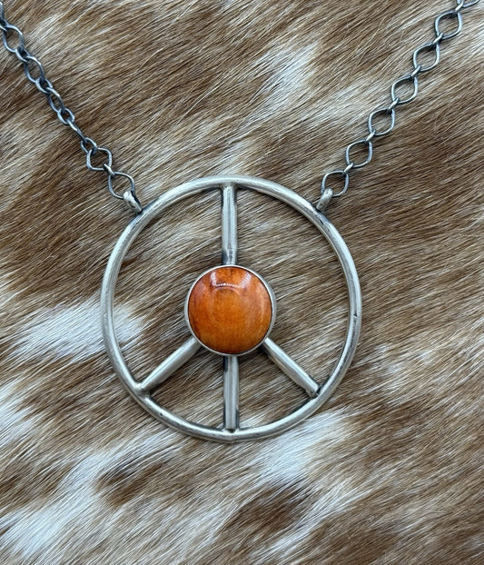 Navajo handmade Sterling Silver Spiny Oyster Shell Peace Hippie Necklace 18”