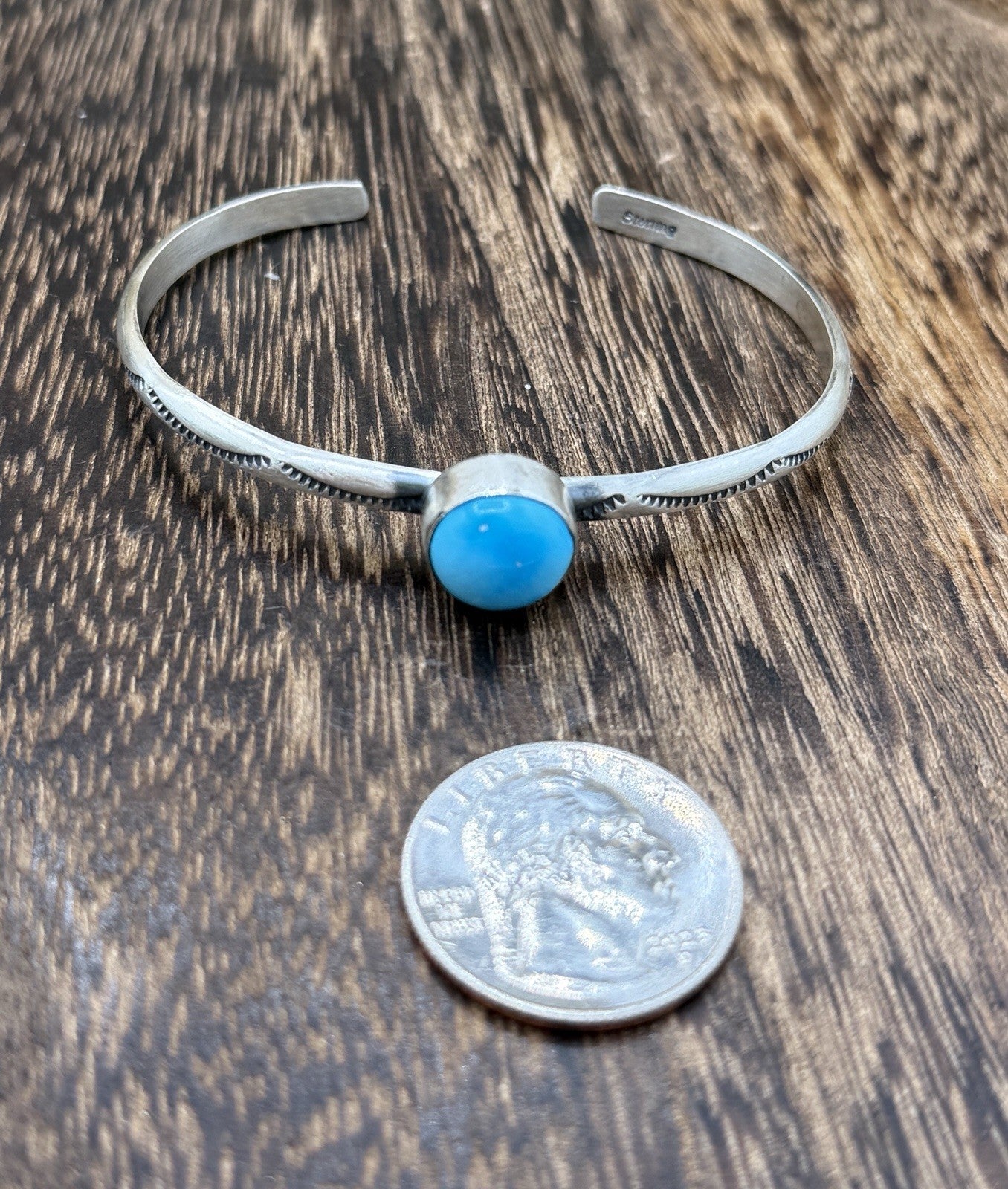 Navajo Handmade Sterling Silver Blue Ridge Turquoise Stacker Cuff Bracelet