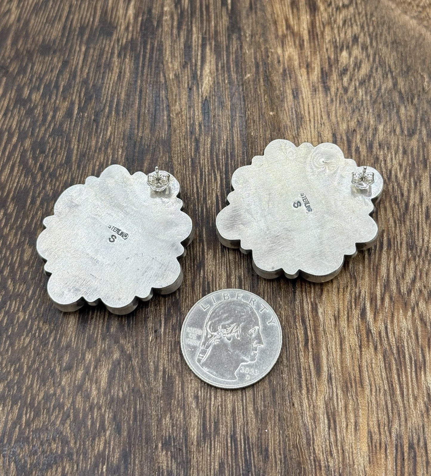 Navajo Handmade Sterling Silver Blue Ridge Turquoise Cluster Post Large Earrings