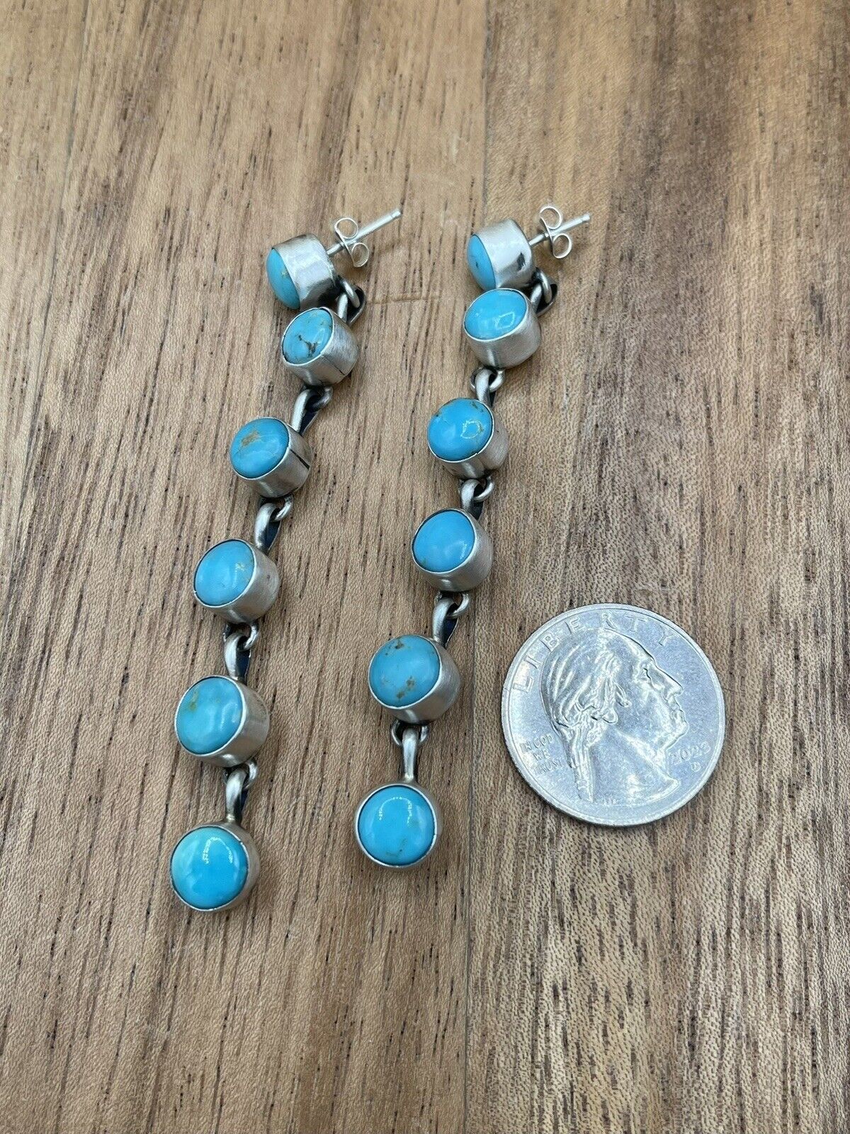 Native American Sterling Silver Navajo Handmade Turquoise Post Dangle Earrings