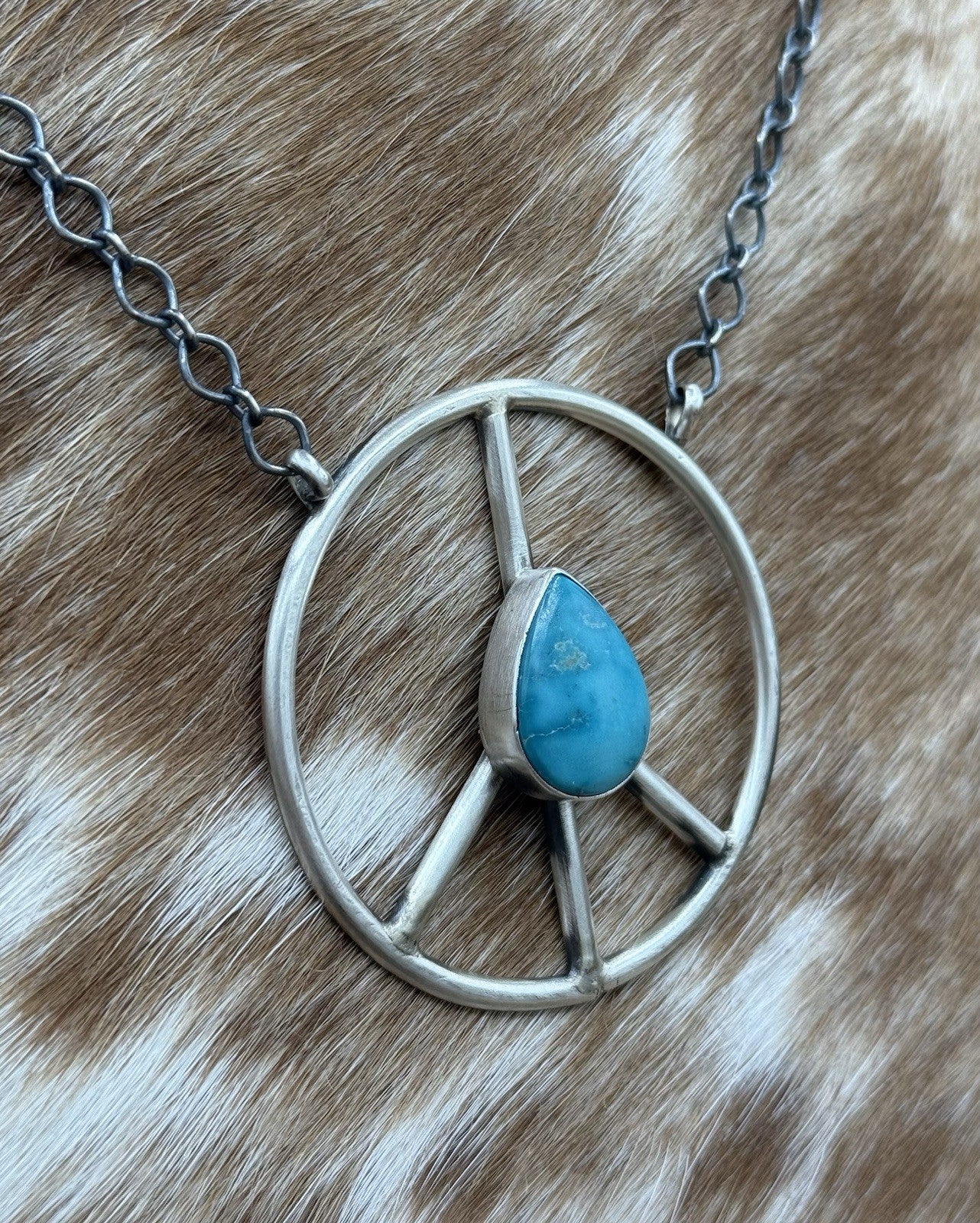 Native American Navajo handmade Sterling Silver Turquoise Peace Hippie Necklace