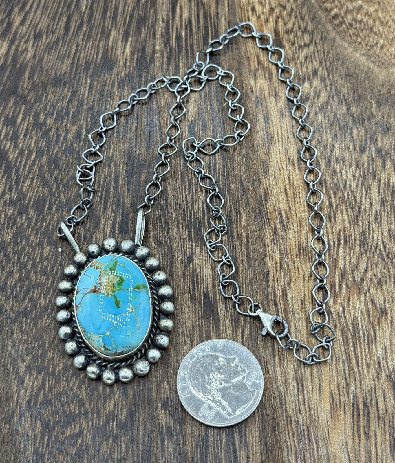 Native Navajo Handmade Sterling Silver Sonoran Gold Turquoise Necklace 18” Large