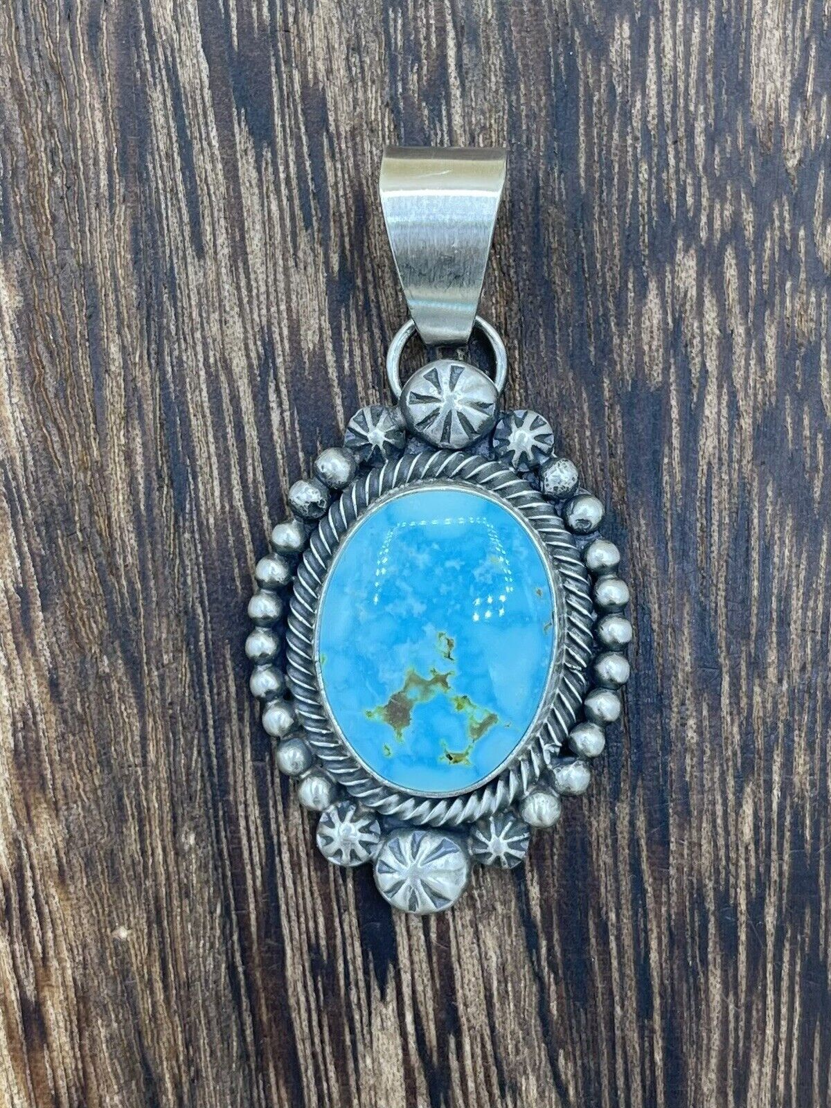 Native American Sterling Silver Navajo Handmade Turquoise Pendant - Betta Lee