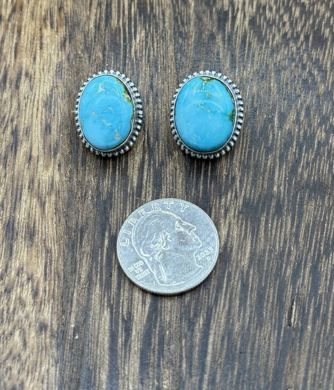 Navajo Handmade Sterling Silver Sonoran Gold Turquoise Post Stud Earrings
