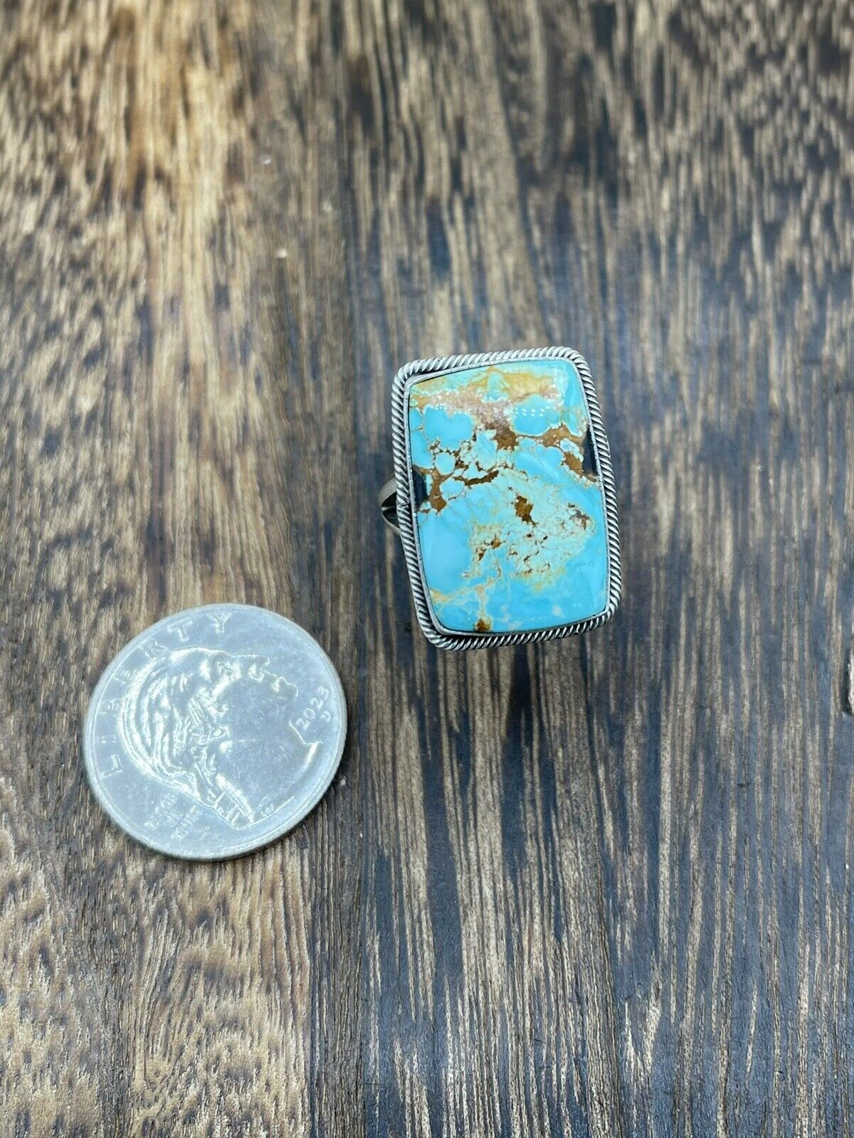 Native American Navajo Handmade Silver Royston Turquoise Old Look Ring Size 8