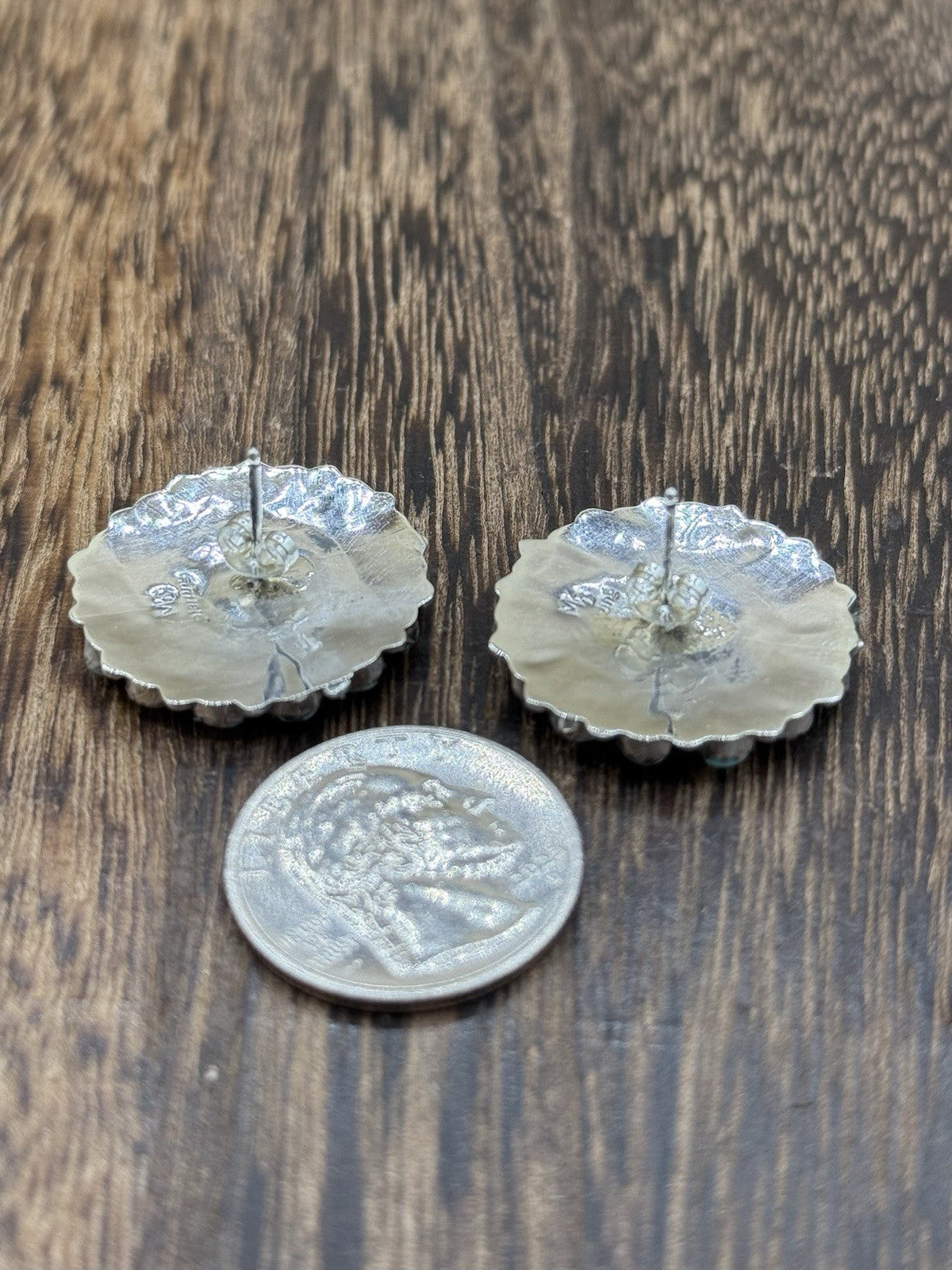 Native American Navajo Handmade Sterling Silver Turquoise Cluster Post earrings