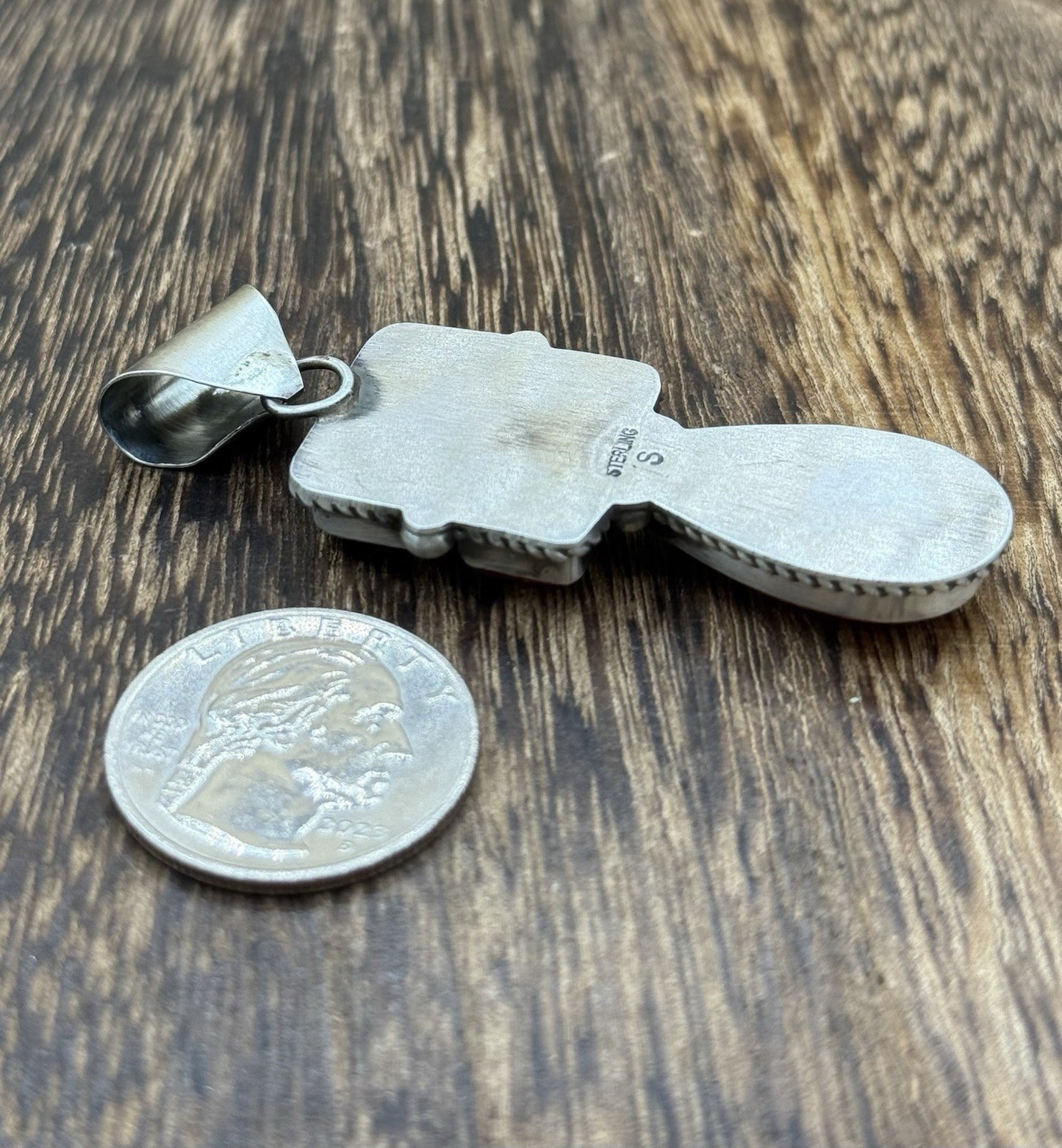 Navajo Handmade Sterling Silver Orange Spiny Oyster  Cluster Drop Pendant