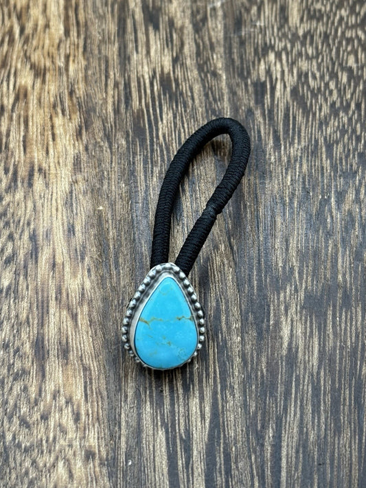 Native American Navajo Handmade Sterling Silver Kingman Turquoise Hair Tie