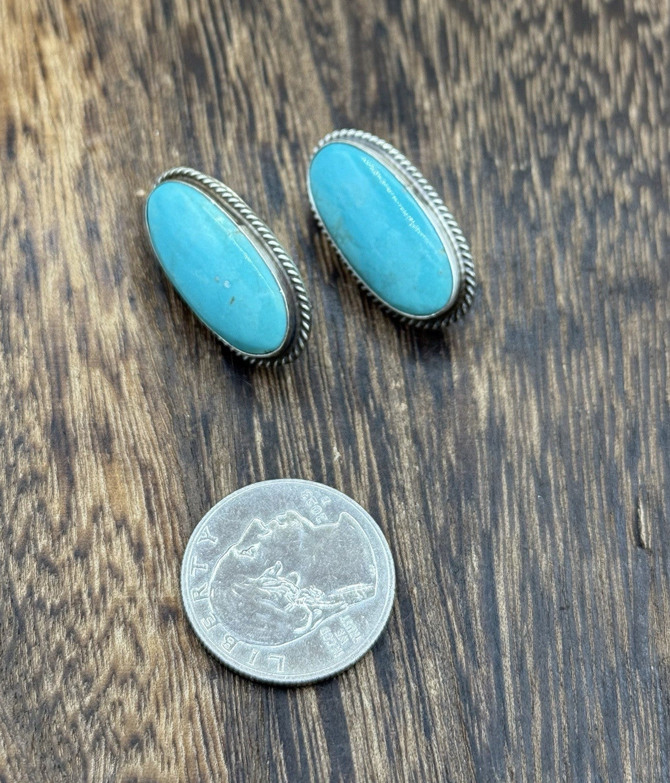 Navajo Handmade Sterling Silver Blue Glacier Turquoise Post Earrings Byron Begay