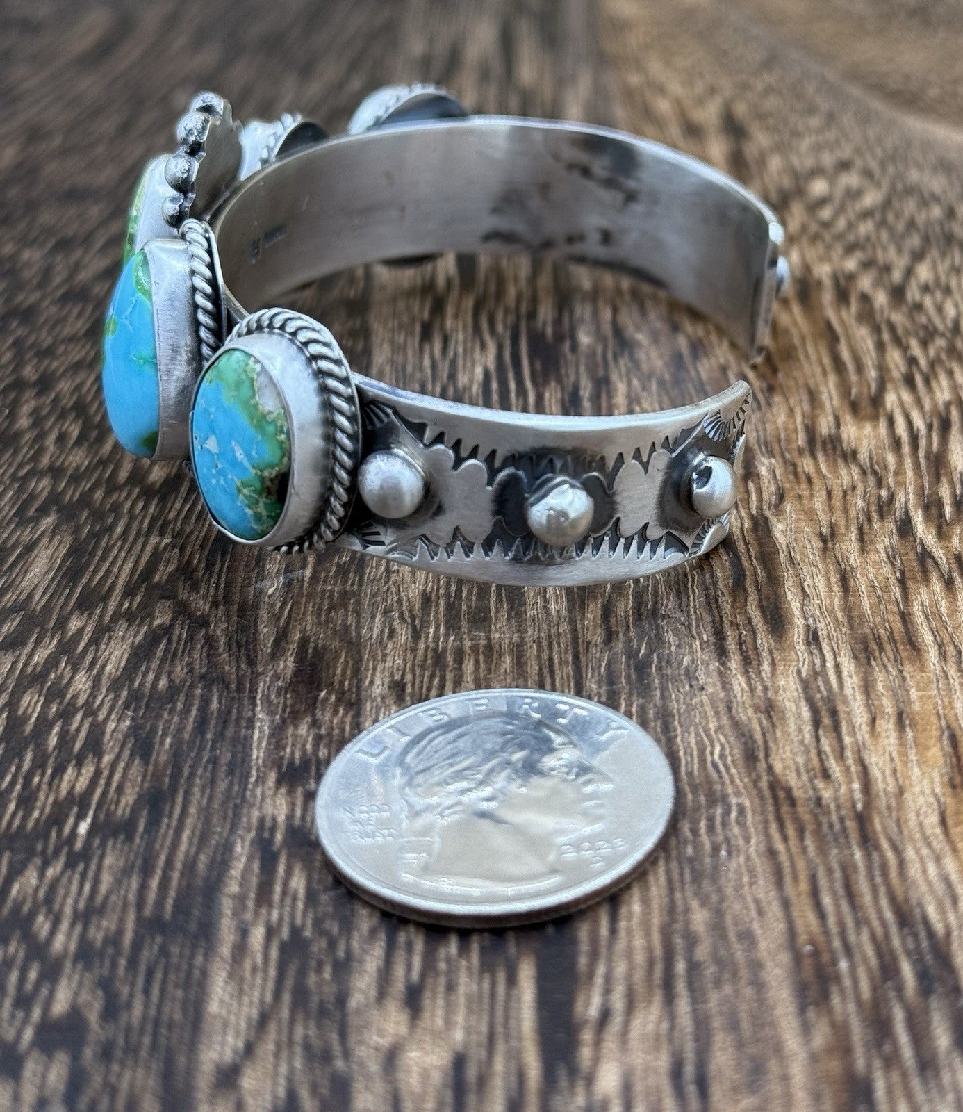 Native Navajo Handmade Sterling Silver Sonoran Gold Turquoise Cuff Bracelet