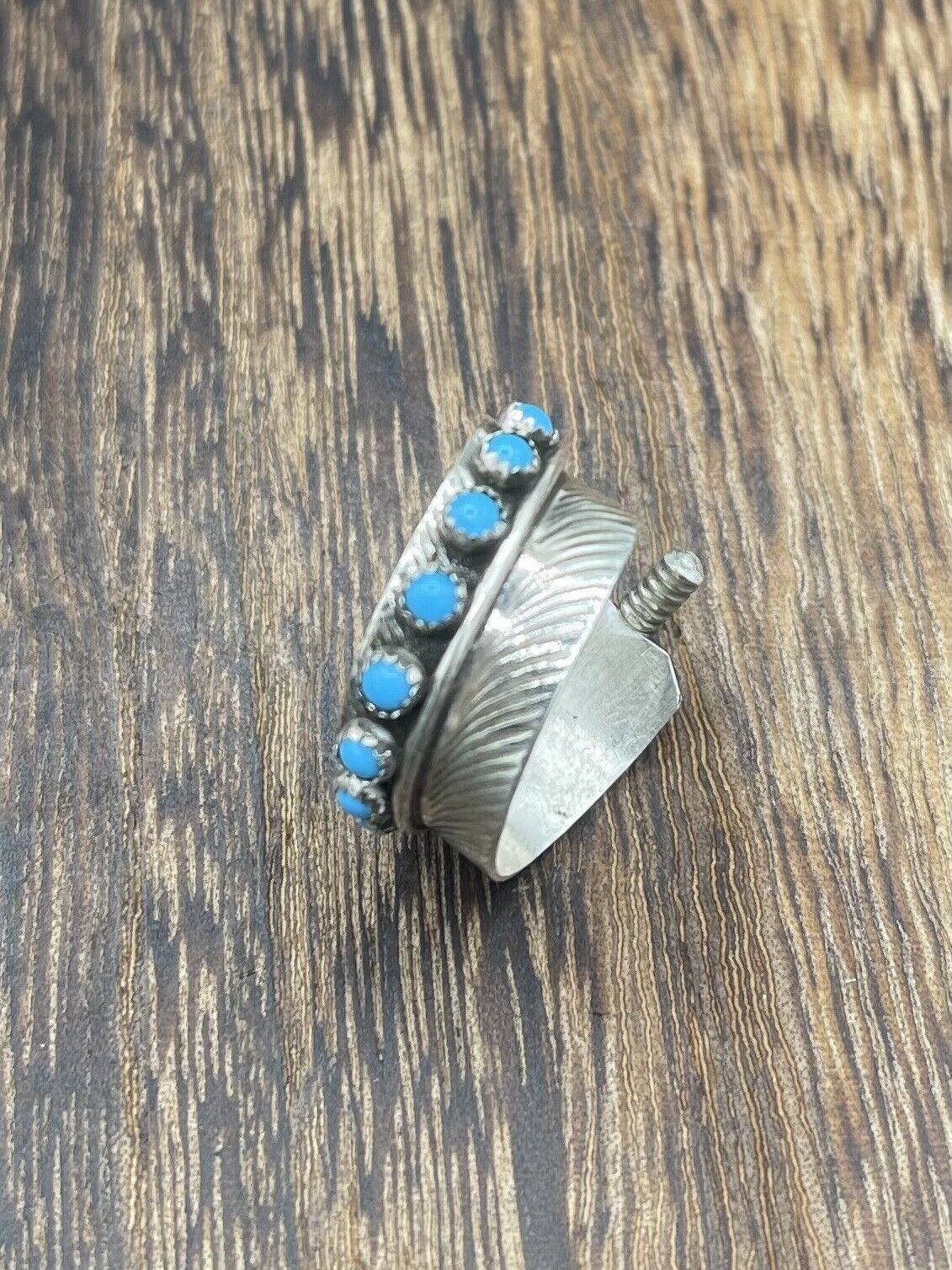 Native American Sterling Silver Indian Turquoise Adjustable Ring Size 6-11