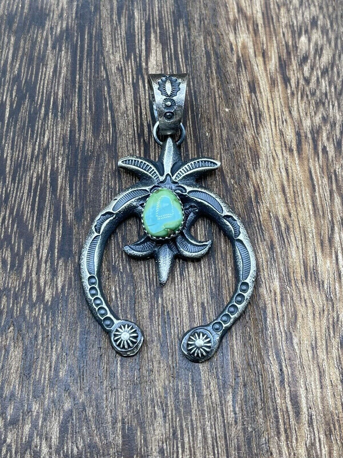 Native American Indian  Navajo Handmade Silver Old Look Turquoise Naja Pendant