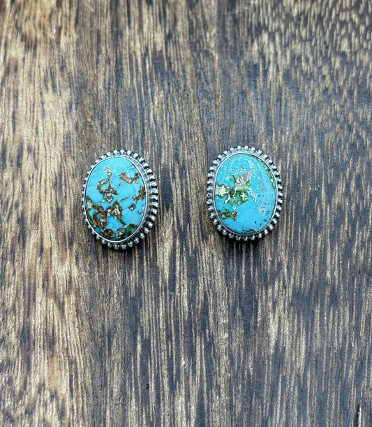 Navajo Handmade Sterling Silver Sonoran Gold Turquoise Post Stud Earrings