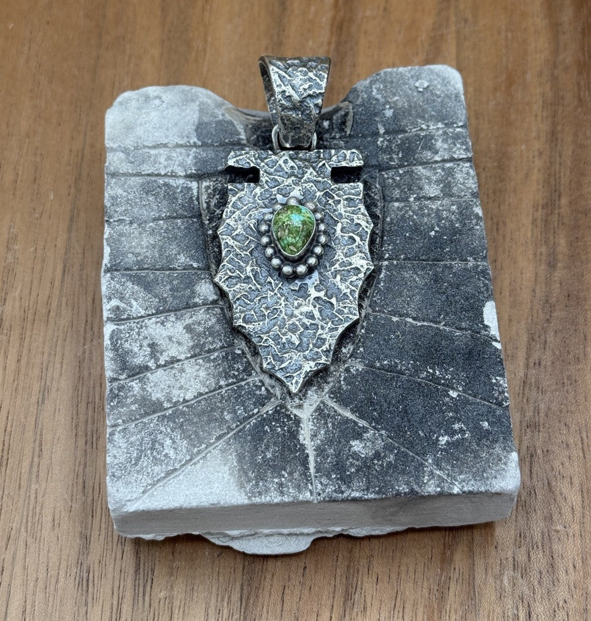 Navajo Silver Sonoran Gold Turquoise Arrowhead Pendant Tufa Cast By Merle House