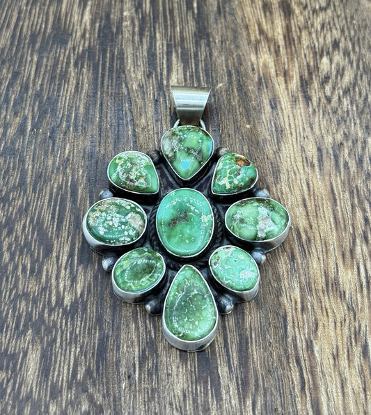 Native Navajo Handmade Sterling Silver Sonoran Gold Turquoise Cluster Pendant