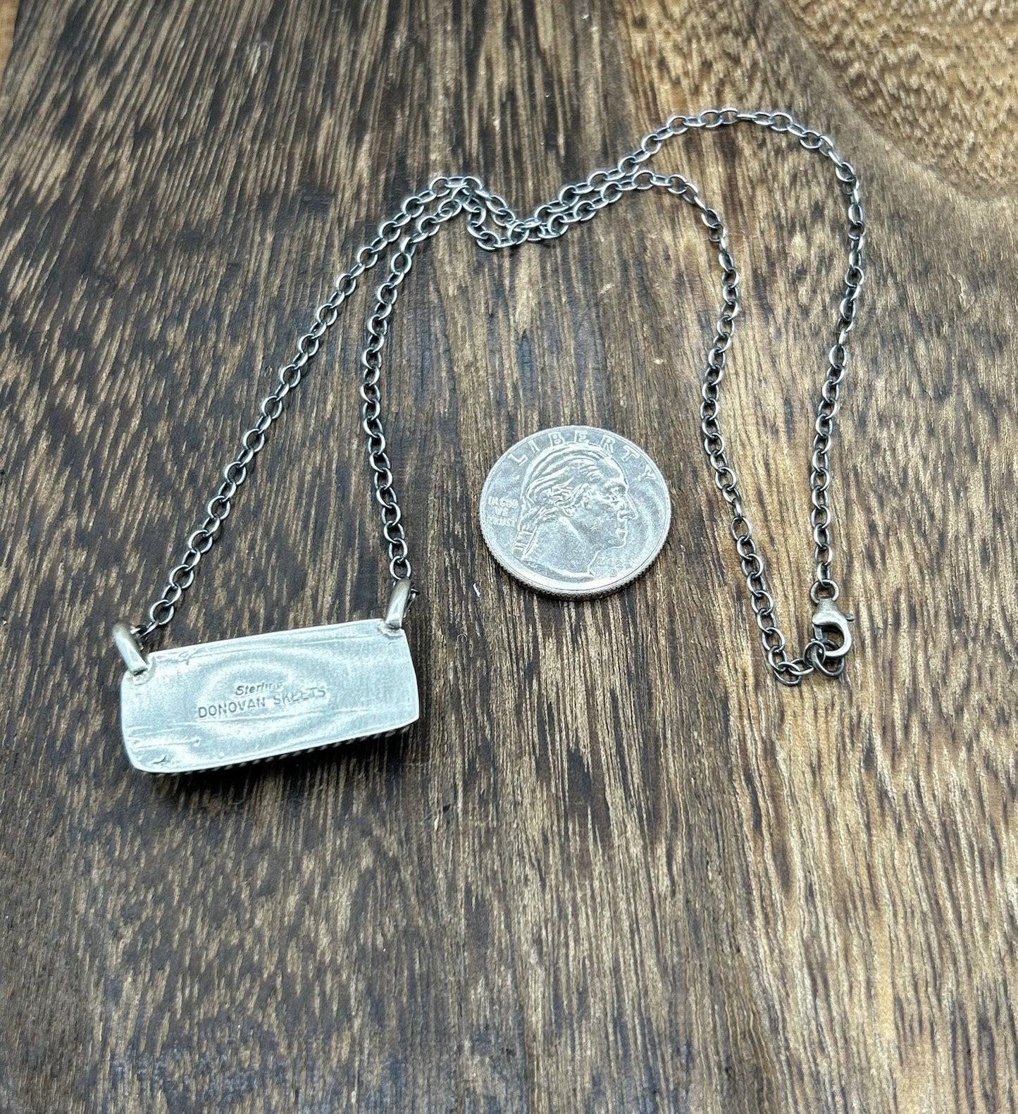 Navajo Handmade Sterling Silver Kingman Turquoise Bar Necklace 16”