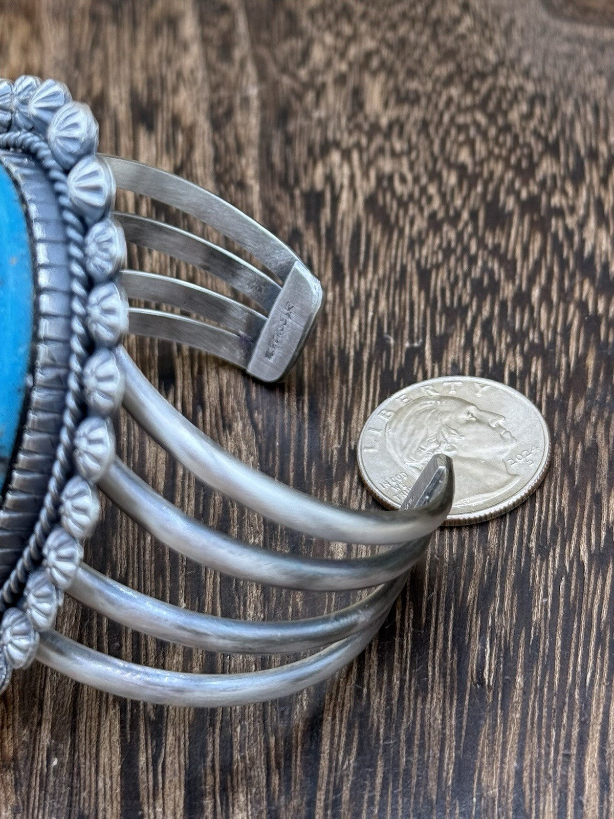 Native Navajo Handmade Sterling Silver Morenci Turquoise Old Look Cuff Bracelet