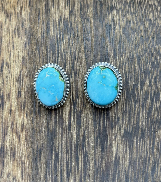 Navajo Handmade Sterling Silver Sonoran Gold Turquoise Post Stud Earrings
