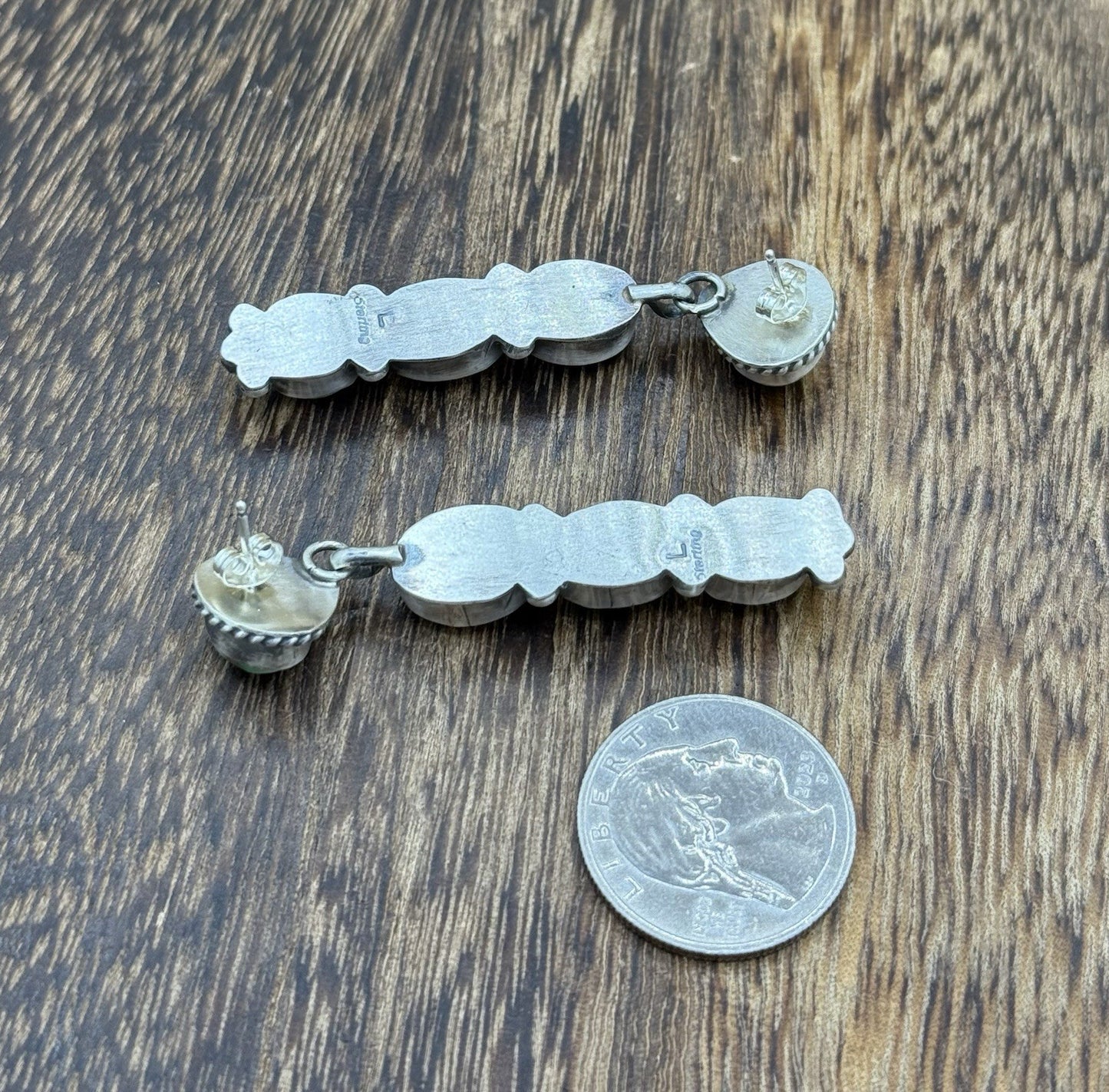 Navajo Handmade Sterling Silver Sonoran Gold Turquoise Post Cluster Earrings