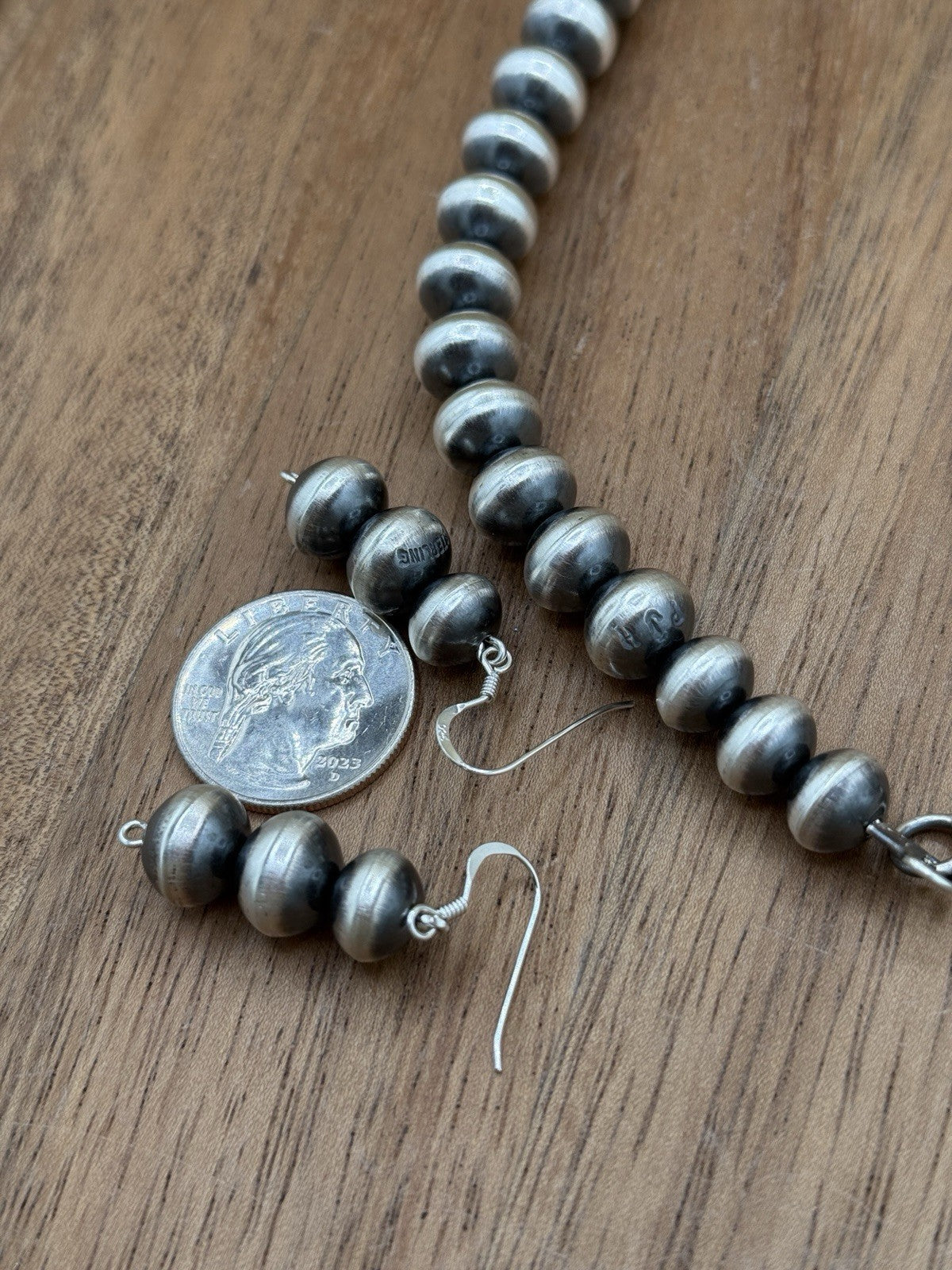 Authentic Navajo Handmade Old Look Navajo Pearl Bead Necklace Set 24” 10mm