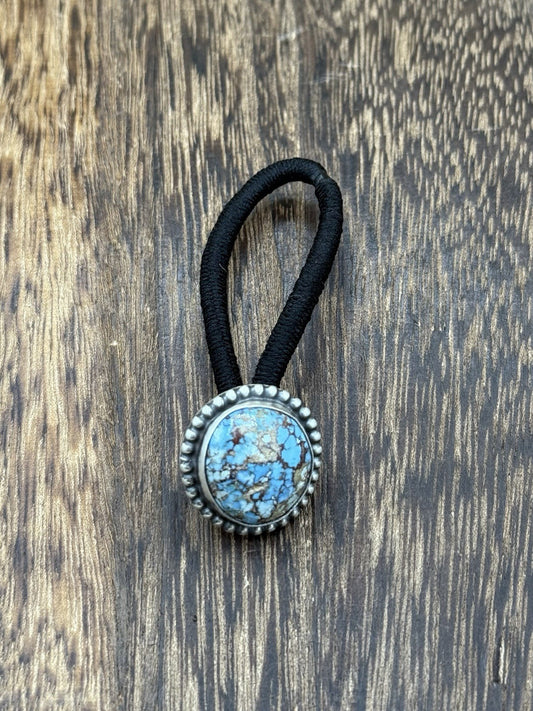 Native American Navajo Handmade Sterling Silver Golden Hills Turquoise Hair Tie