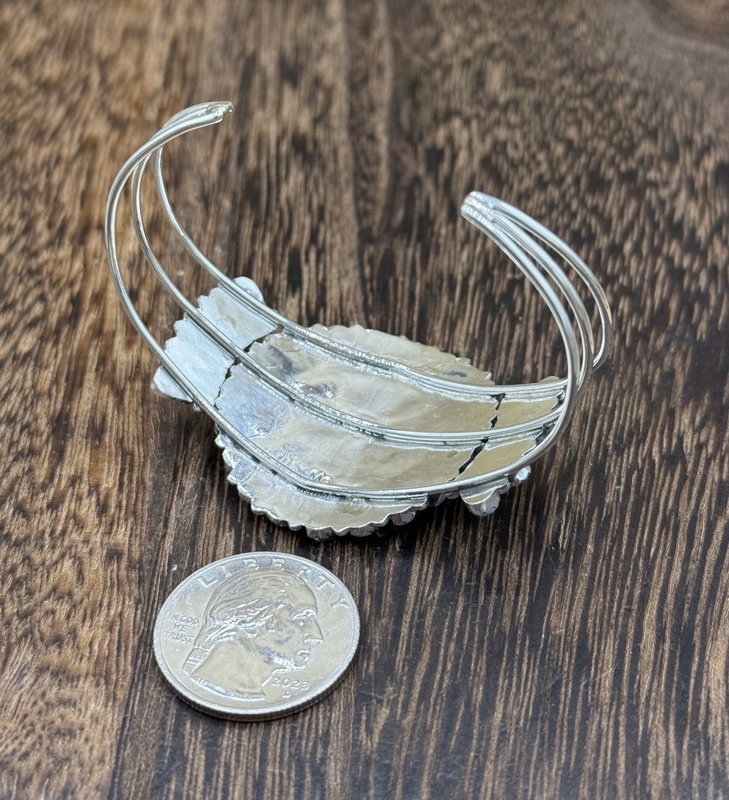 Native American Navajo Handmade Sterling Silver Turquoise Cluster Cuff Bracelet