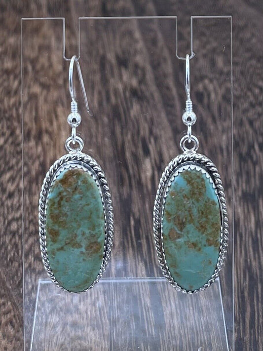 Navajo Handmade Sterling Silver Sonoran Turquoise Dangle Earrings By Byron Begay