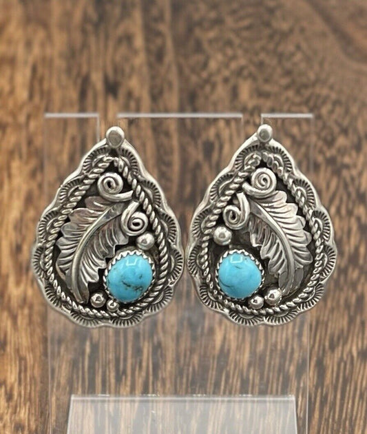 Native American Sterling Silver Navajo Handmade Natural Turquoise Post Earring