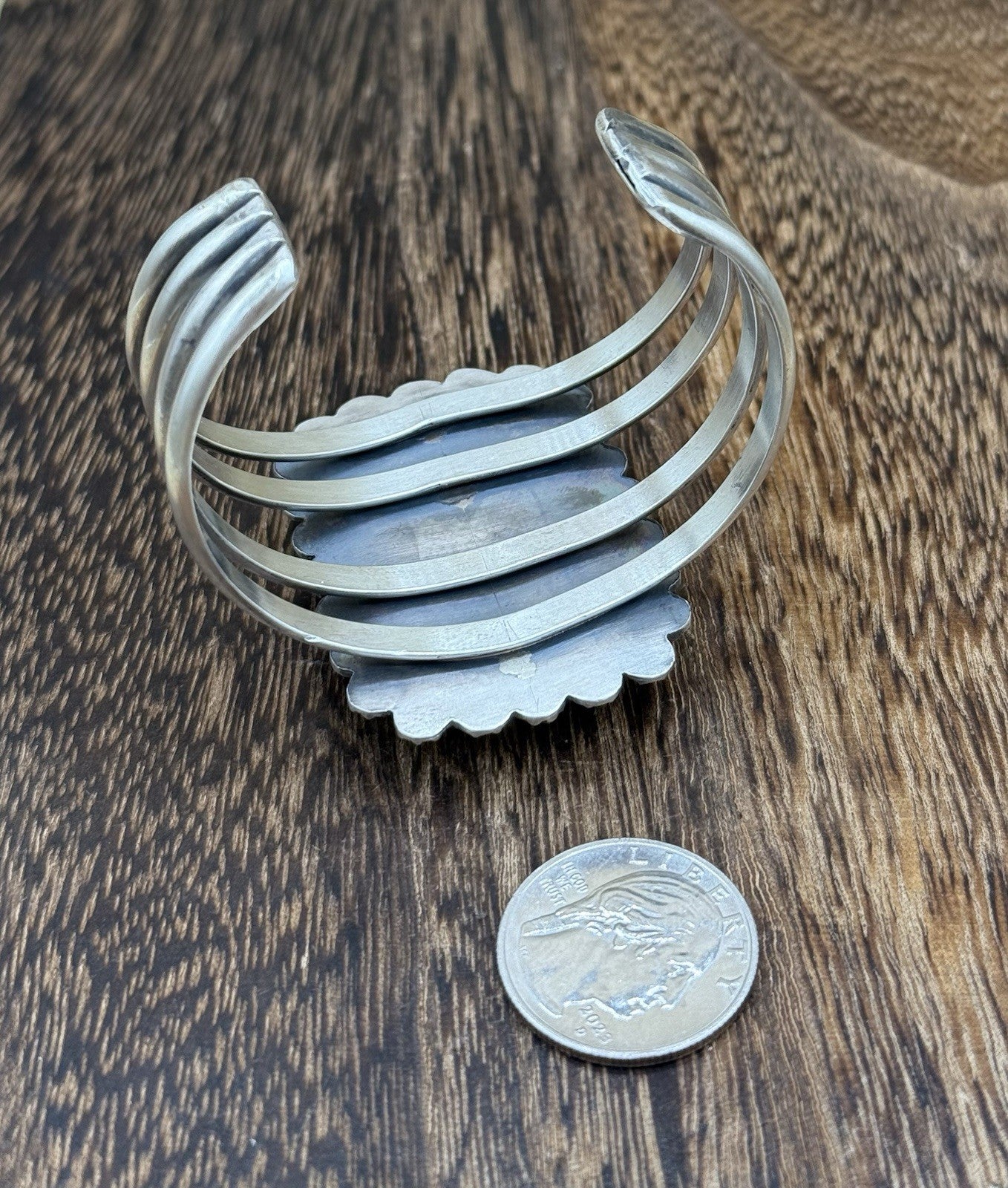 Native Navajo Handmade Sterling Silver Royston Turquoise Old Look Cuff Bracelet