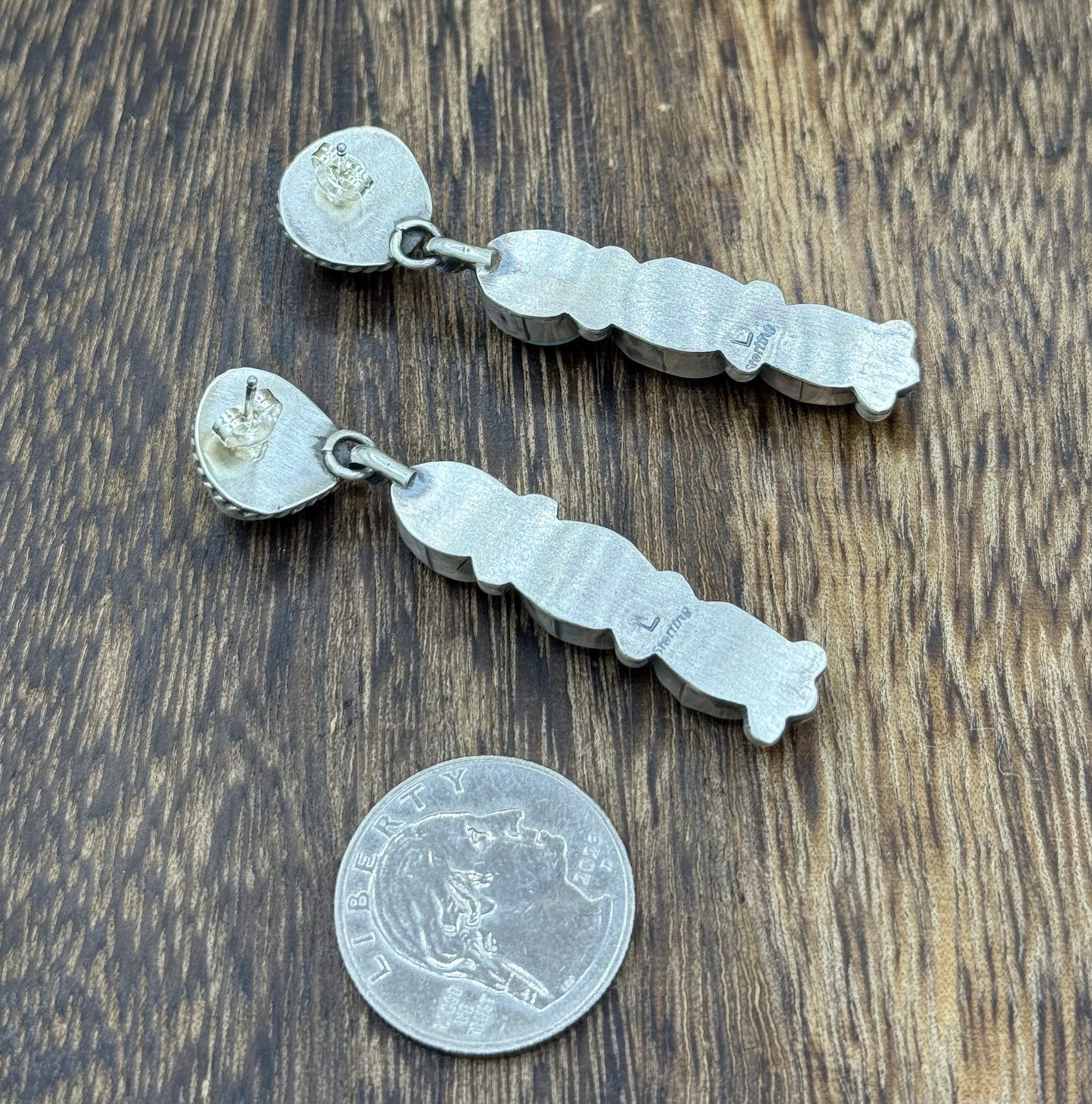 Navajo Handmade Sterling Silver Sonoran Gold Turquoise Post Cluster Earrings
