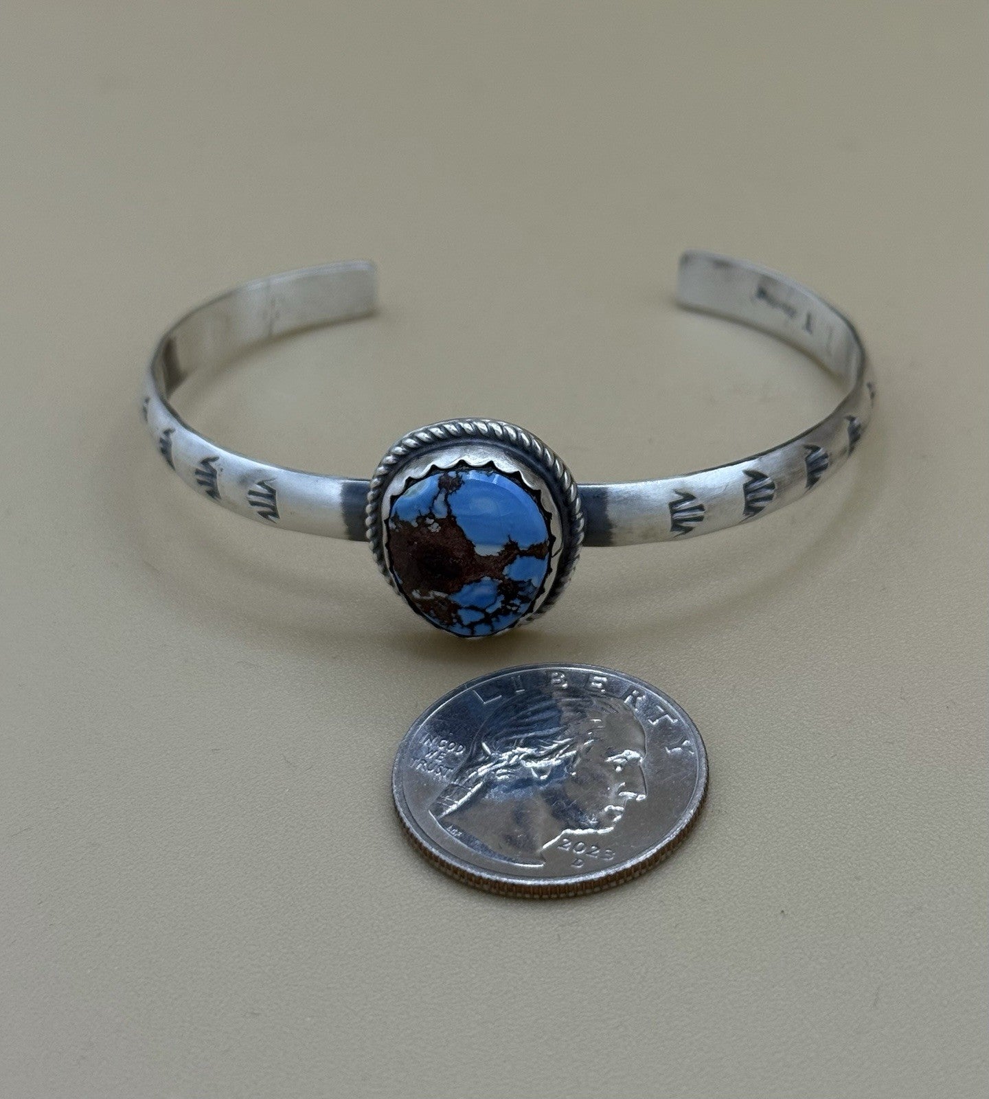 Navajo Handmade Sterling Silver Golden Hills Turquoise Stacker Cuff Bracelet