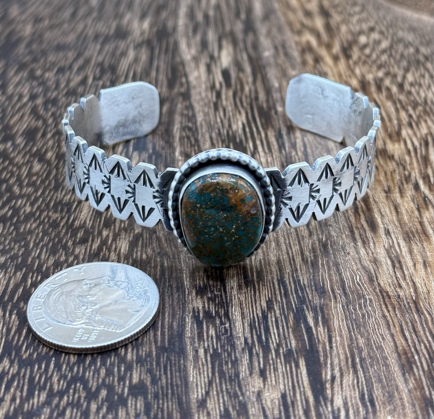 Navajo Handmade Sterling Silver Royston Turquoise Stacker Cuff Bracelet