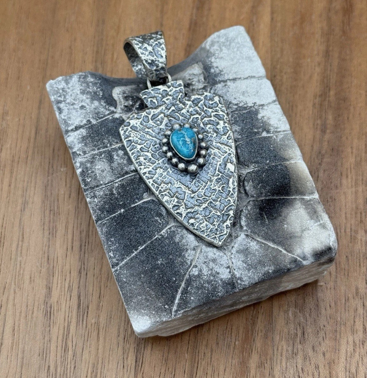 Navajo Silver Blue Ridge Turquoise Arrowhead Pendant Tufa Cast By Merle House