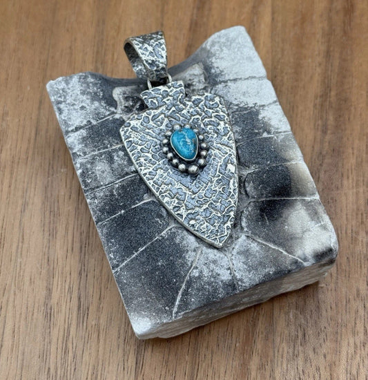 Navajo Silver Blue Ridge Turquoise Arrowhead Pendant Tufa Cast By Merle House