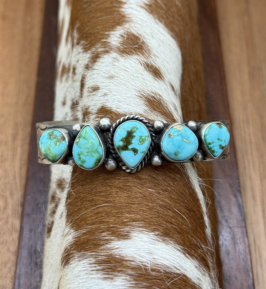 Native Navajo Handmade Sterling Silver Sonoran Gold Turquoise Cuff Bracelet