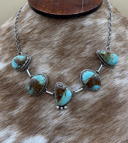 Native Navajo Handmade Sterling Silver Kingman Turquoise Choker Necklace 15”