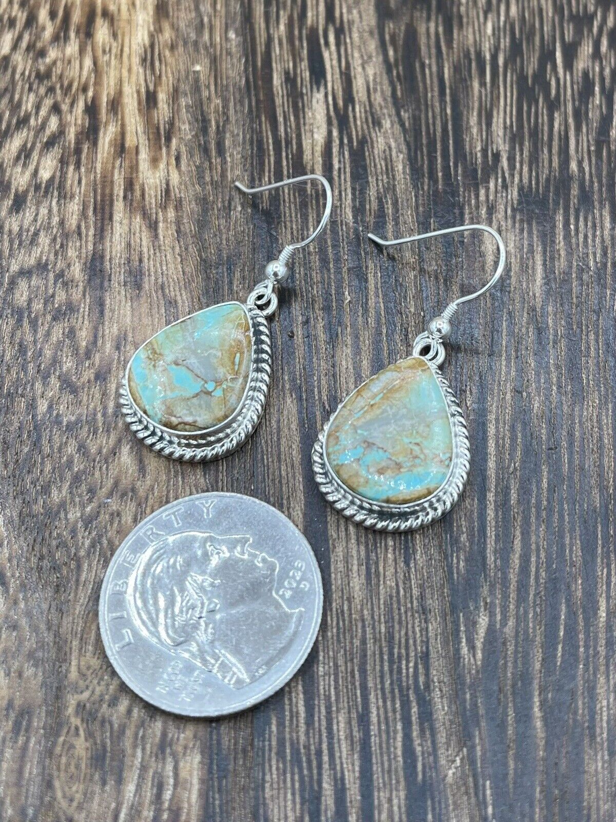 Navajo Handmade Sterling Silver Sonoran Turquoise Dangle Earrings By Byron Begay