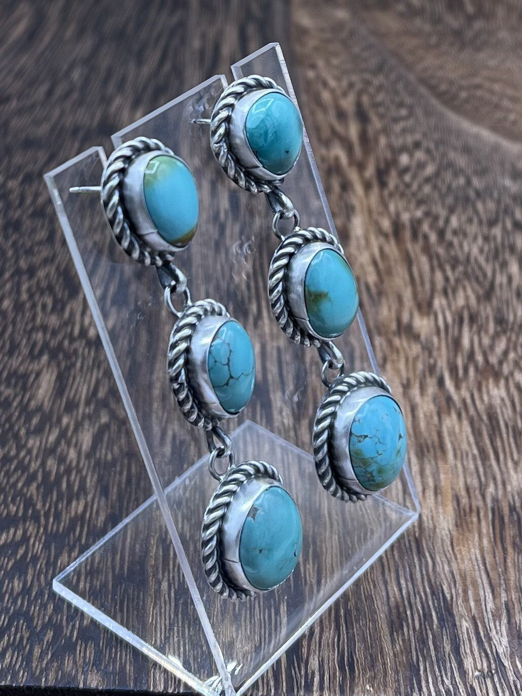 Native American Sterling Silver Navajo Handmade Turquoise Post Dangle Earrings